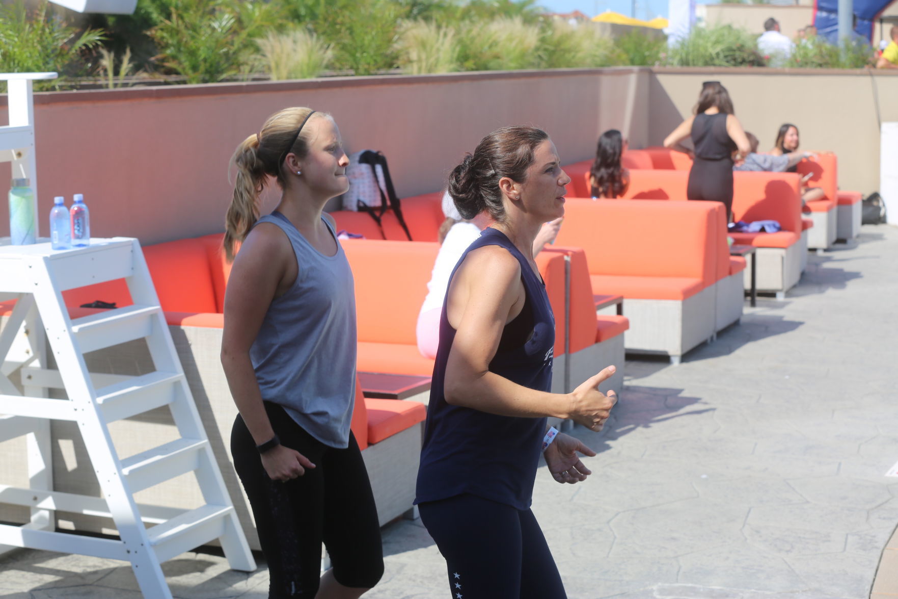 Actor Mark Wahlberg helps to lead a F45 track workout at Ocean Casino Resort in Atlantic City as part of the casino's one-year anniversary Saturday, June 22, 2019.
